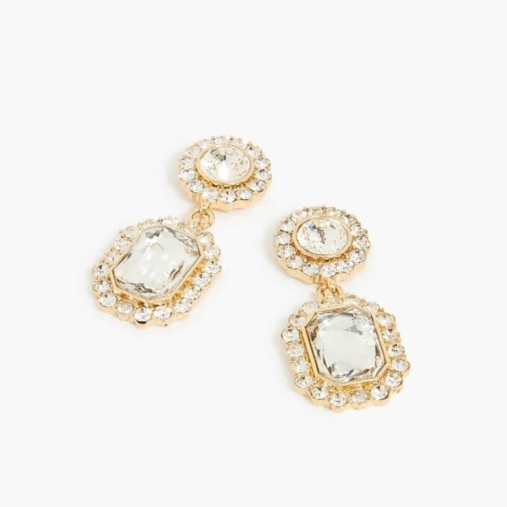 NWT J. Crew Crystal Drop Earrings with Gold Metal - Picture 2 of 2